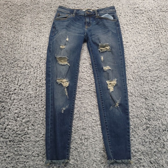 KanCan Jeans Women 3 Blue Thrashed Medium Wash Casual Skinny Stretch Normcore - Picture 3 of 10